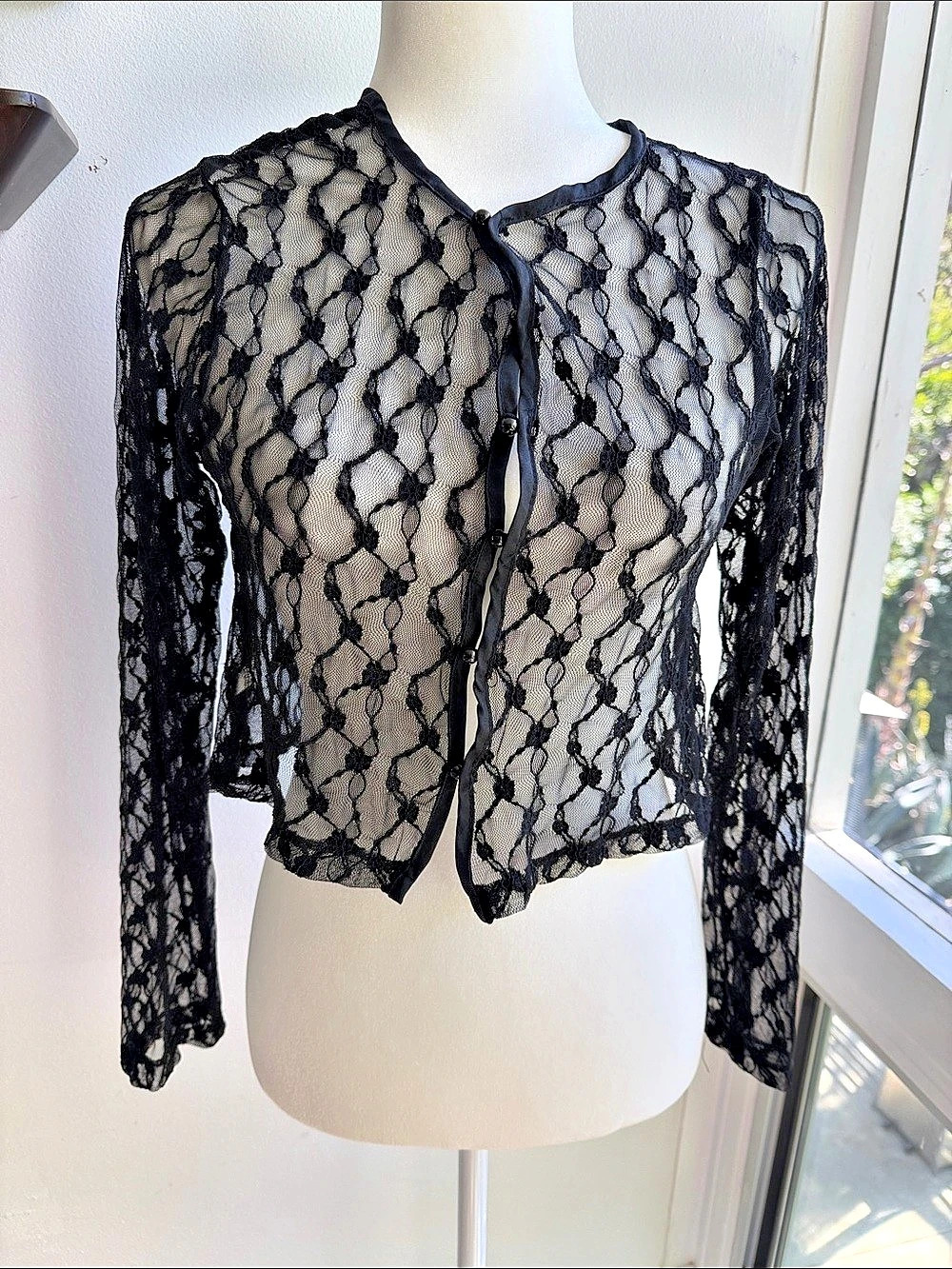 Vintage 80s style Black Lace Long Sleeve Blouse